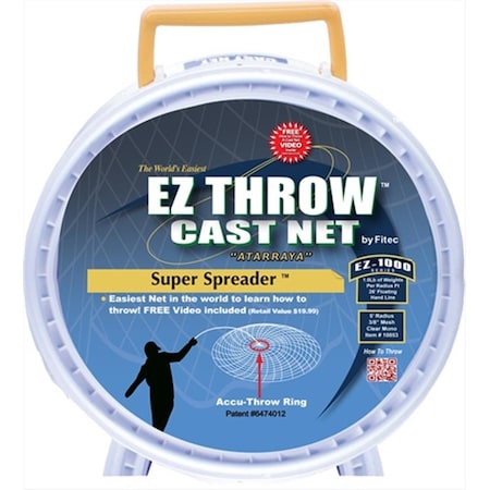 Fitec EZ1000 EZ Throw Super Spreader Cast Net 6'x3/8 Mesh Clear  3/4 lb wt 10863
